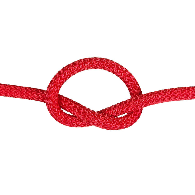 Close-up of 12mm Red Kingbraid rope in a knot with a white background