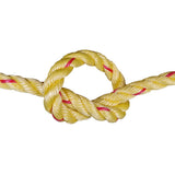 Yellow rope with a knot on a white background
