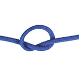 Close-up of 6mm blue magcians cord in a knot with a white background