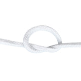 Close-up of 6mm white magcians cord in a knot with a white background