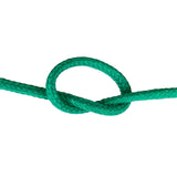 Close-up of 12mm green magcians cord in a knot with a white background