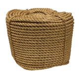 Coil of brown 18mm manila rope on a white background