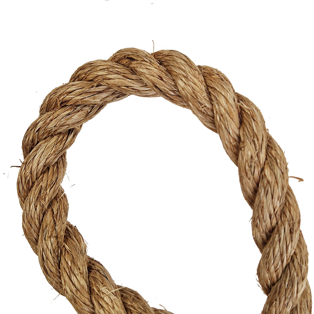 Close-up of a loop of brown rope on a white background