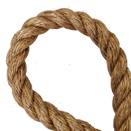 Close-up of a loop of brown rope on a white background
