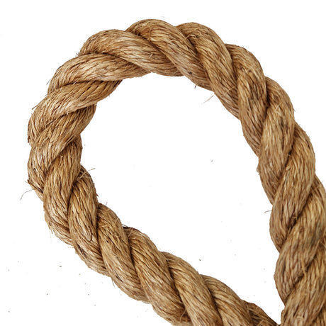 Close-up of a loop of brown rope on a white background