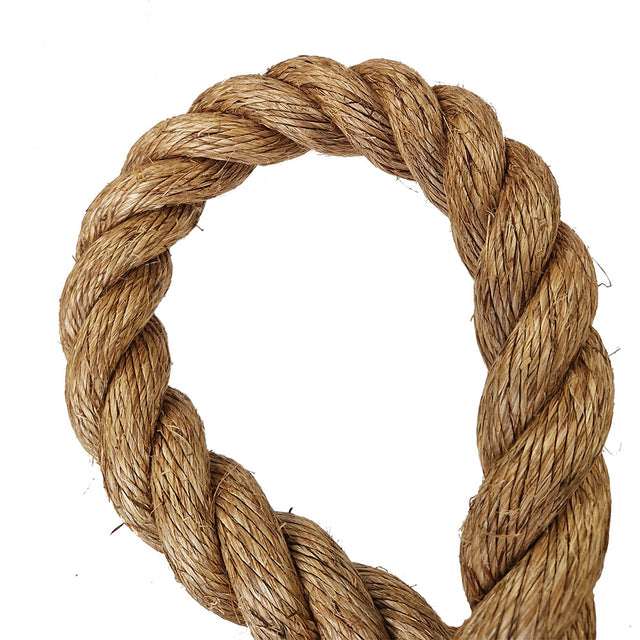 Close-up of a loop of brown rope on a white background