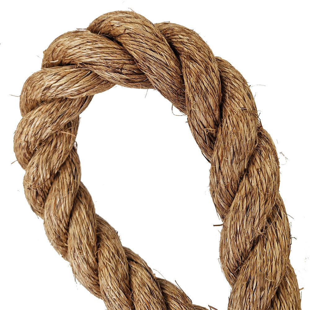 Close-up of a loop of brown rope on a white background