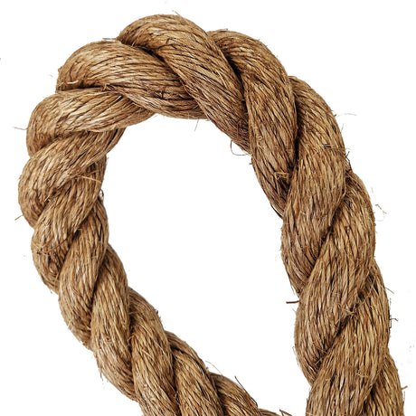 Close-up of a loop of brown rope on a white background