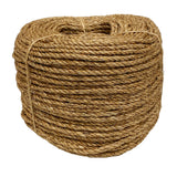 Coil of brown 6mm manila rope on a white background