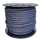 Spool of 16mm navy blue polyester rope on a white background