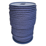 Spool of 10mm navy blue yacht rope on a white background