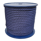 Spool of 12mm navy blue yacht rope on a white background