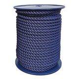 Spool of 14mm navy blue yacht rope on a white background