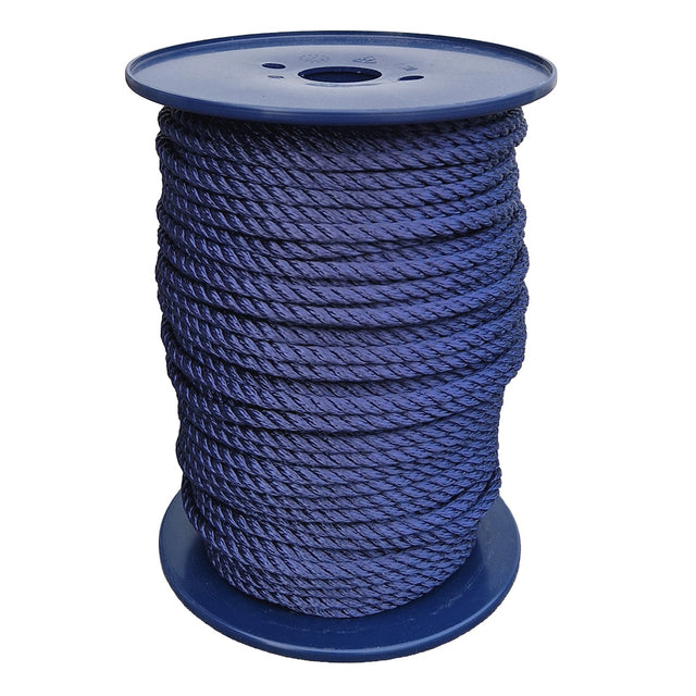 Spool of 8mm navy blue yacht rope on a white background