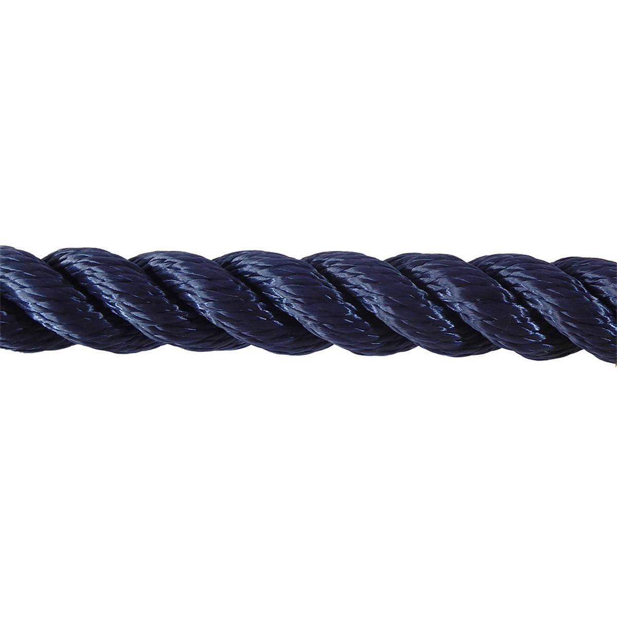 Close-up of a navy blue rope on a white background