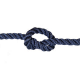 Navy blue rope with a knot on a white background