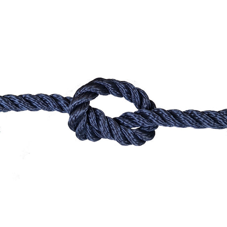 Navy blue rope with a knot on a white background