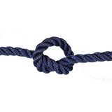 Navy blue rope with a knot on a white background