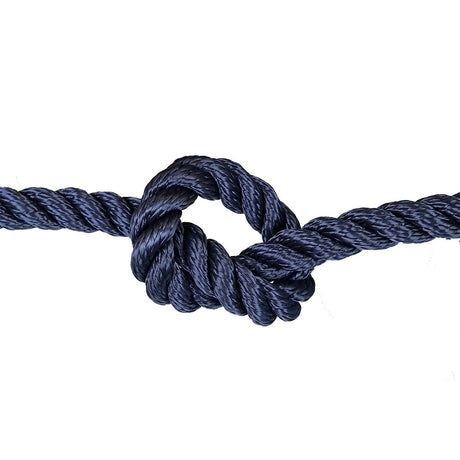 Navy blue rope with a knot on a white background