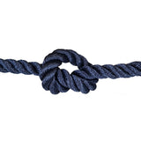 Navy blue rope with a knot on a white background