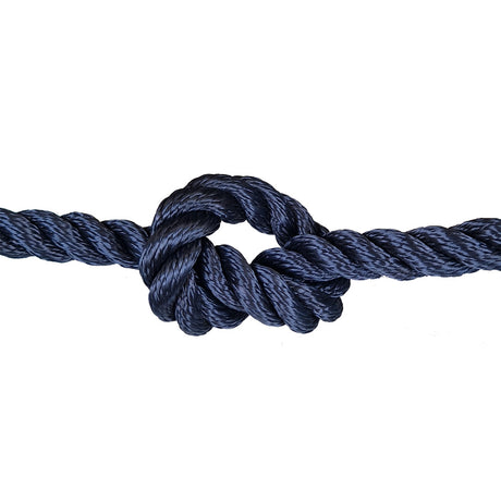 Navy blue rope with a knot on a white background
