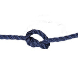 Navy blue rope with a knot on a white background