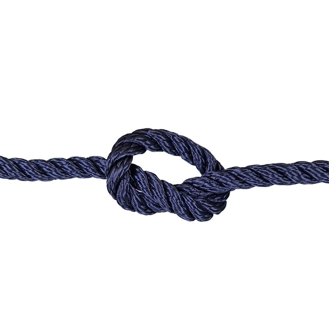 Navy blue rope with a knot on a white background