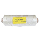 Spool of white braided cord with a yellow label on a white background
