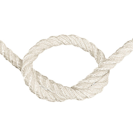 Close-up of 10mm nylon rope in a knot on a white background