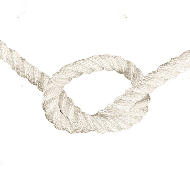 Close-up of 12mm nylon rope in a knot on a white background
