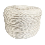 Coil of 14mm white nylon rope on a white background