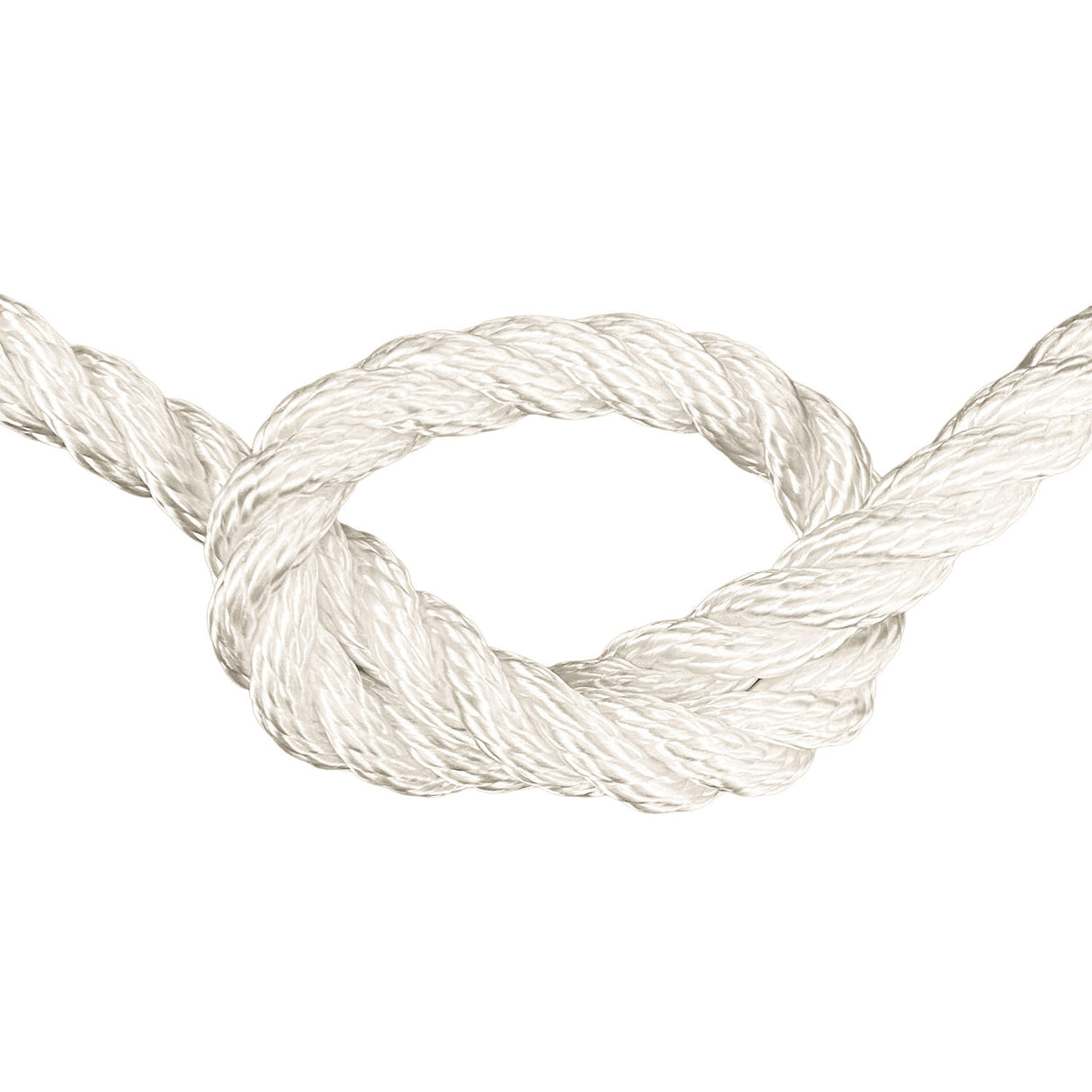 Close-up of 14mm nylon rope in a knot on a white background