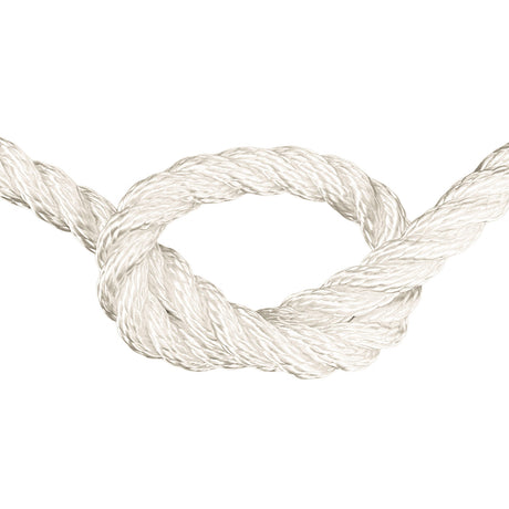 Close-up of 14mm nylon rope in a knot on a white background