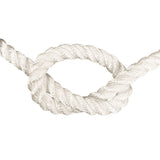 Close-up of 16mm nylon rope in a knot on a white background