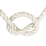 Close-up of 18mm nylon rope in a knot on a white background