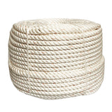 Coil of 20mm white nylon rope with an orange fleck on a white background
