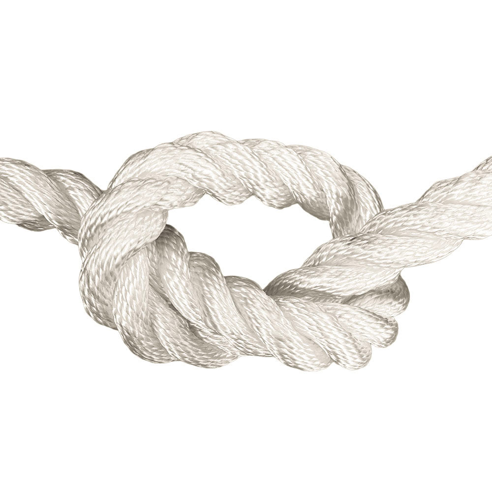 Close-up of 24mm nylon rope in a knot on a white background
