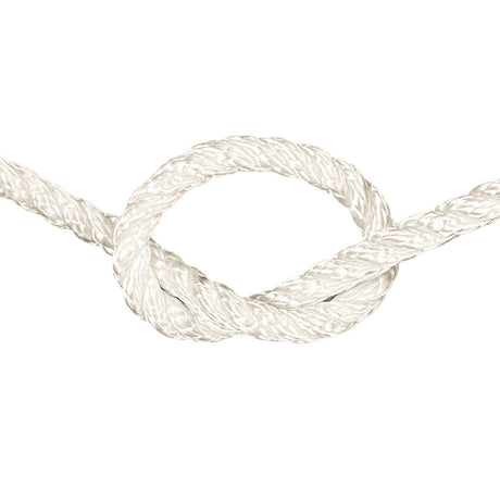 Close-up of 8mm nylon rope in a knot on a white background