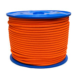 Spool of orange LSK rope on a blue reel  with a white background