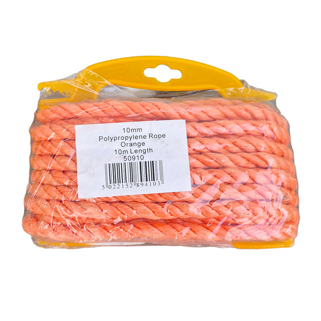 10mm orange rope wound on to an orange former with a white product label against a white background.
