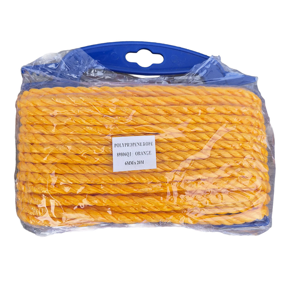 6mm orange rope wound on to a blue former with a white product label against a white background.
