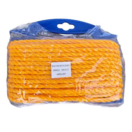 6mm orange rope wound on to a blue former with a white product label against a white background.