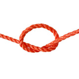 Close-up of a knotted orange rope on a white background