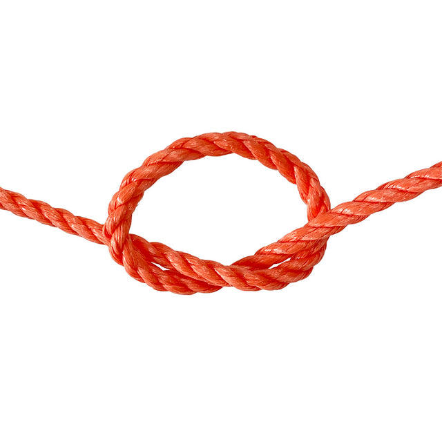 Close-up of a knotted orange rope on a white background