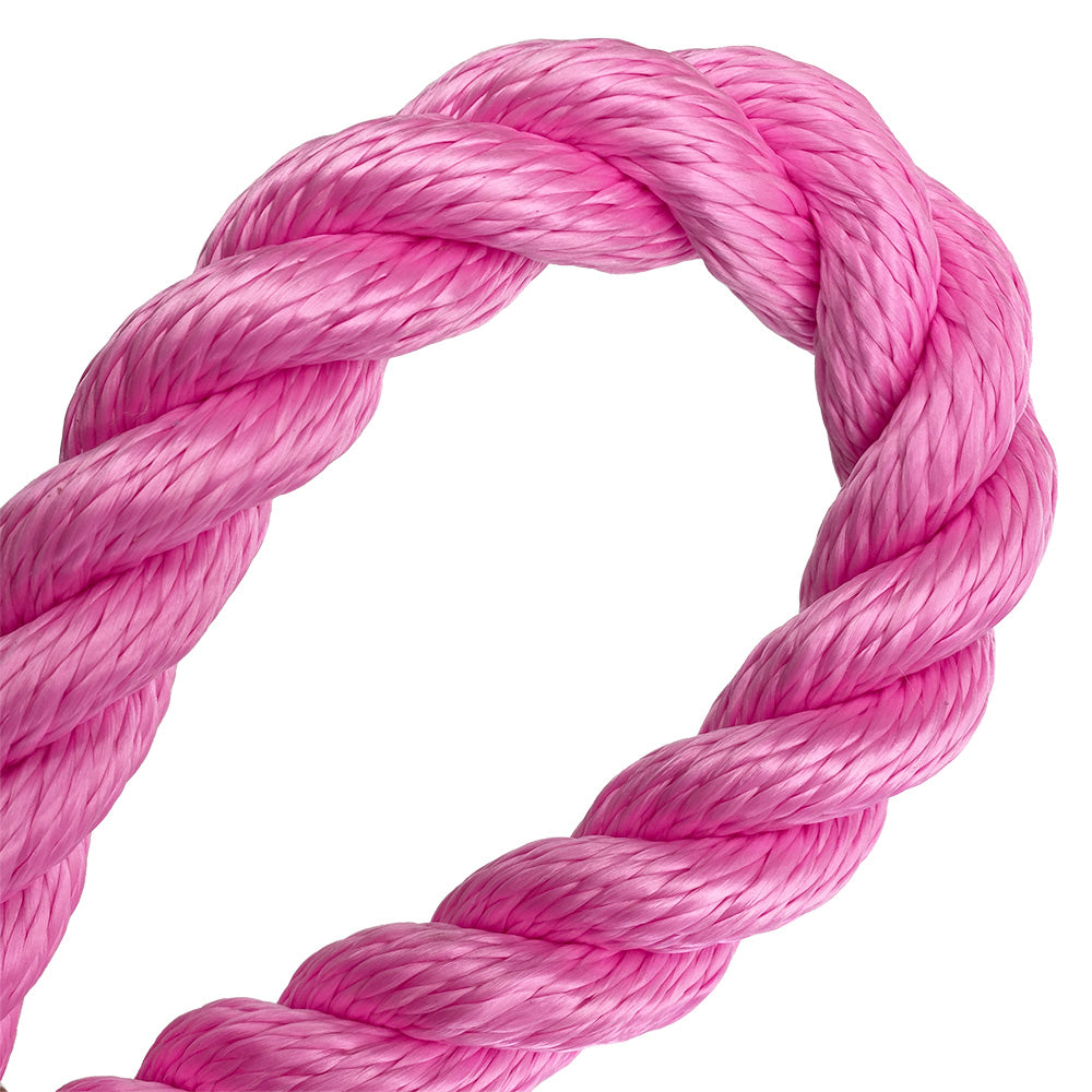 Close-up of a pink rope in a loop on a white background