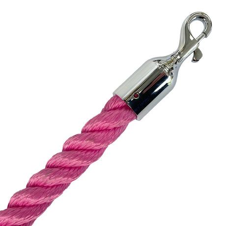 Pink rope with a silver hook on a white background