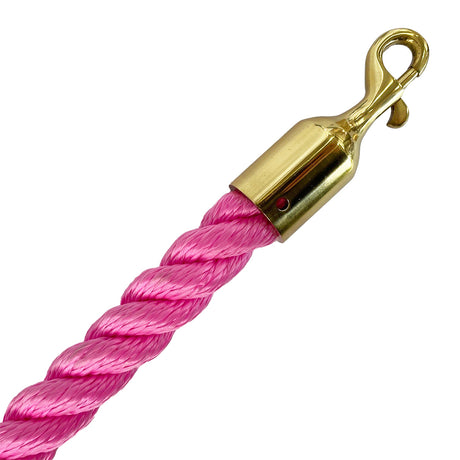 Pink rope with a gold metal clip on a white background