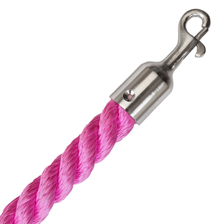 Pink rope with a metal hook on a white background
