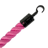 Pink rope with a black metal hook on a white background