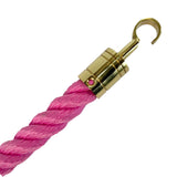 Pink rope with a gold metal hook on a white background